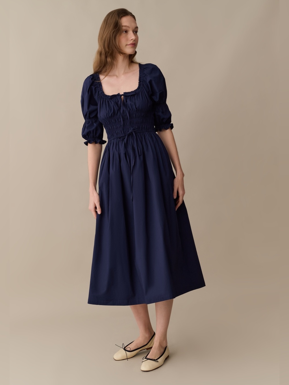 NWT Sorella Marguerite Dress size Small S navy blue few moda midi cotton